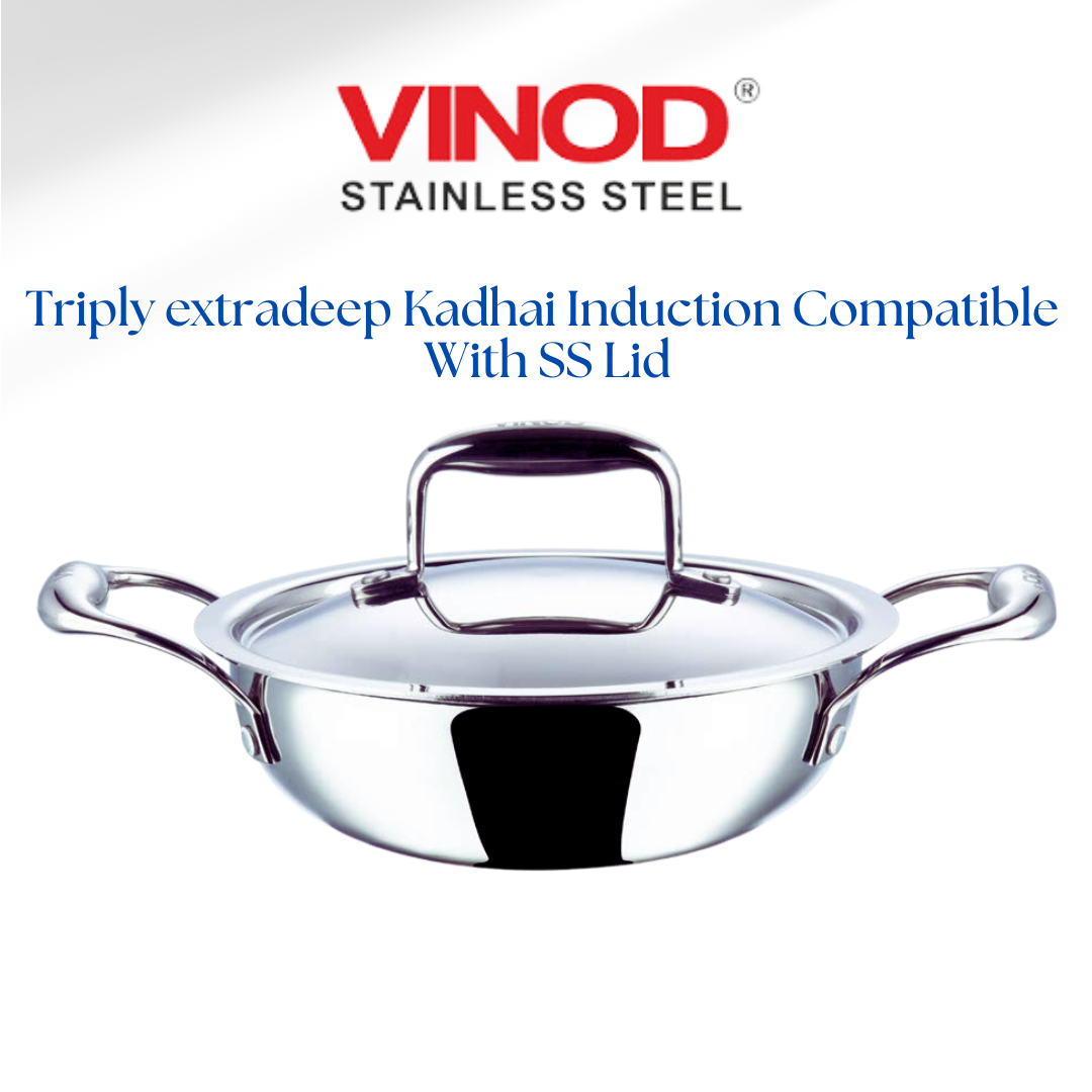 Vinod Platimum Triply Stainless Steel nonstick Kadai with Lid 4.5