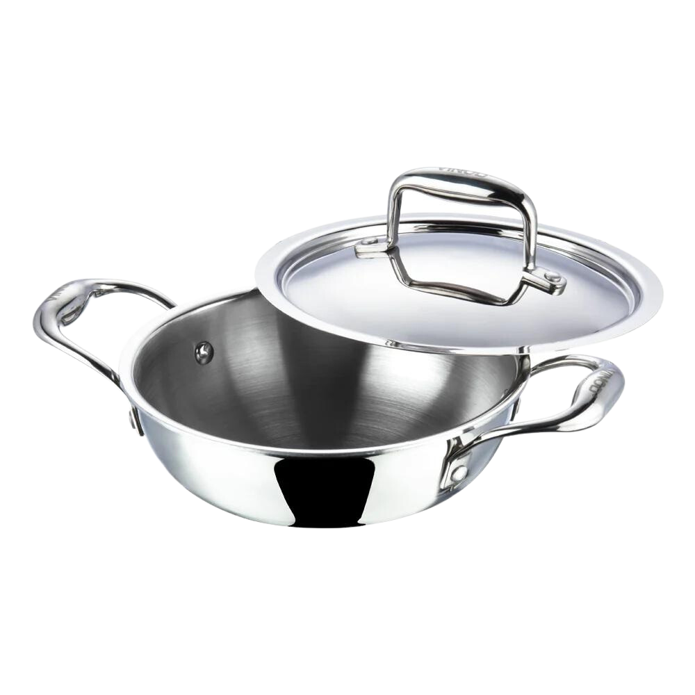 Vinod Platinum Triply Stainless Steel Extra Deep Kadhai with Stainless Steel Lid Silver (Induction and Gas Stove Friendly) - Premium SS Triply Kadhai from Vinod - Just Rs. 2293! Shop now at Surana Sons