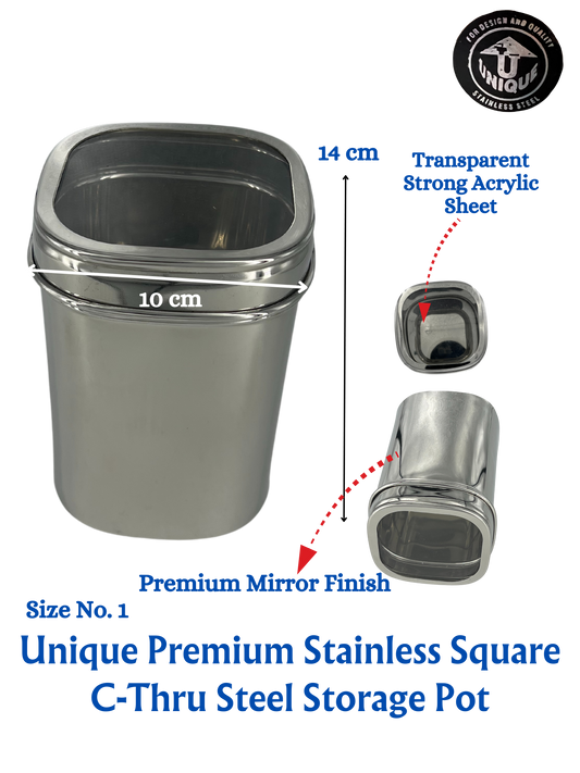 Unique Premium Stainless Square Steel Pot | Storage Container | See Thru | Mirror Polish | Kitchen Items Food Storage - Premium SS Water Jugs Containers Storage from Unique - Just Rs. 965! Shop now at Surana Sons