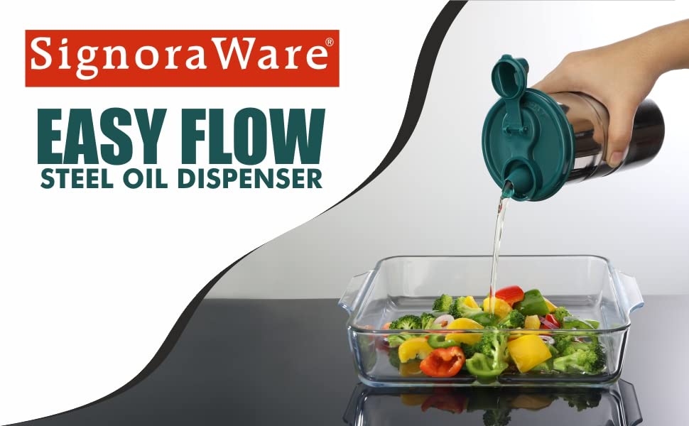 SignoraWare Easy Flow Stainless Steel Oil Dispenser Bottle with Lid and Cap | Air-Tight Spill-Proof | Food Grade Pourer | Drizzler | - Premium Oil Dispenser from Signoraware - Just Rs. 356! Shop now at Surana Sons