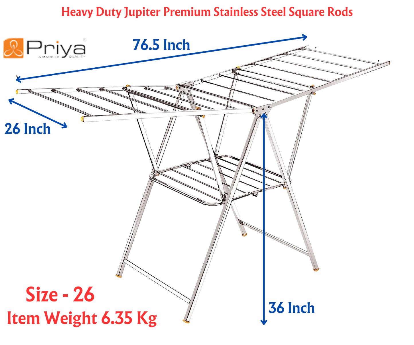 Priya Jupiter Heavy Duty Rust-Free Stainless Steel Foldable Storage Cloth Drying Stand | Indoor/Outdoor/Balcony | Butterfly Model | Adjustable Fold Height - Premium Towel Stand from Priya - Just Rs. 5290! Shop now at Surana Sons