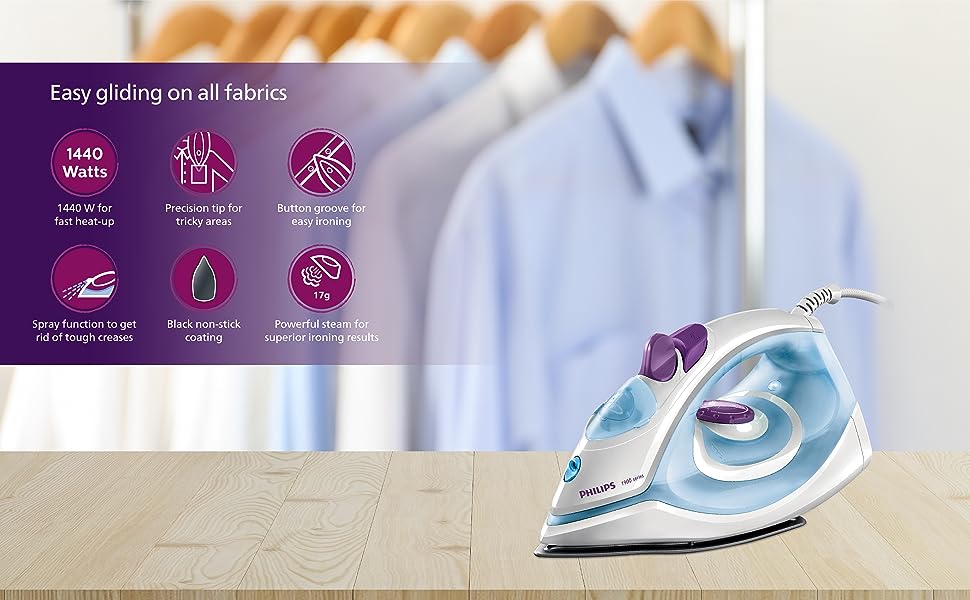 Philips GC1905 1440-Watt Steam Iron with Spray (Blue) - Premium Steam Iron from Philips - Just Rs. 1795! Shop now at Surana Sons