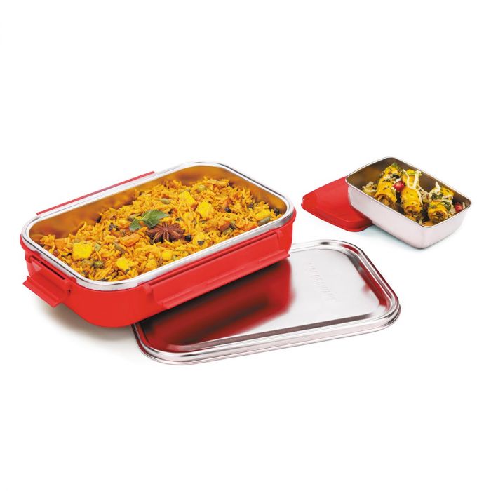 Signoraware Health Bud Big Stainless Steel Tiffin Lunch Box with Steel lid with Puff Insulation Keep Food Warm for Long/Compact Handy Rectangular Container with Leakproof Lid (1000ml+150ml) - Premium Hot Tiffin from Signoraware - Just Rs. 696! Shop now at Surana Sons