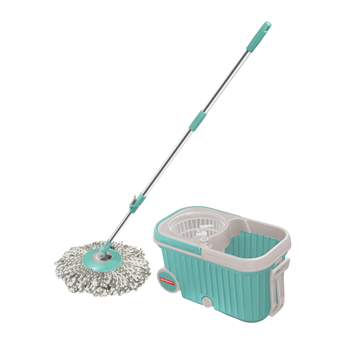 Spotzero by Milton Elite Spin Mop with Bigger Wheels and Plastic Auto Fold Handle for 360 Degree Cleaning (Aqua Green, Two Refills), - Premium mops spin mop floor mop floor cleaner from milton spotzero - Just Rs. 1298! Shop now at Surana Sons