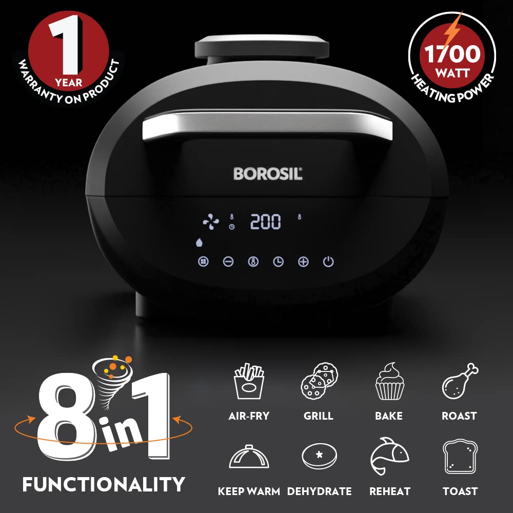 Borosil Best Digi Air-fryer, Top Load Air Fryer, Large Capacity, 8 Pre-Set Menus, 8 in 1 Functionality, 6.1 Ltr - Premium Air Fryer from Borosil - Just Rs. 9999! Shop now at Surana Sons