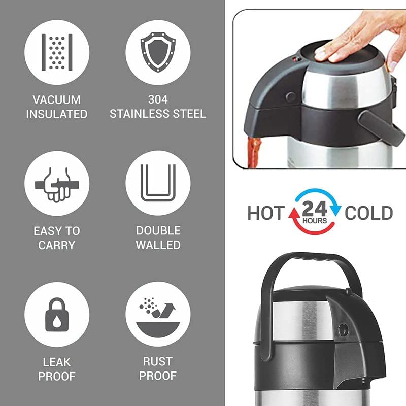 Milton Beverage Dispenser Stainless Steel for Serving Tea Coffee, Double Wall Vacuum Insulated | Easy Travel with Handle - Premium Thermos from Milton - Just Rs. 3199! Shop now at Surana Sons