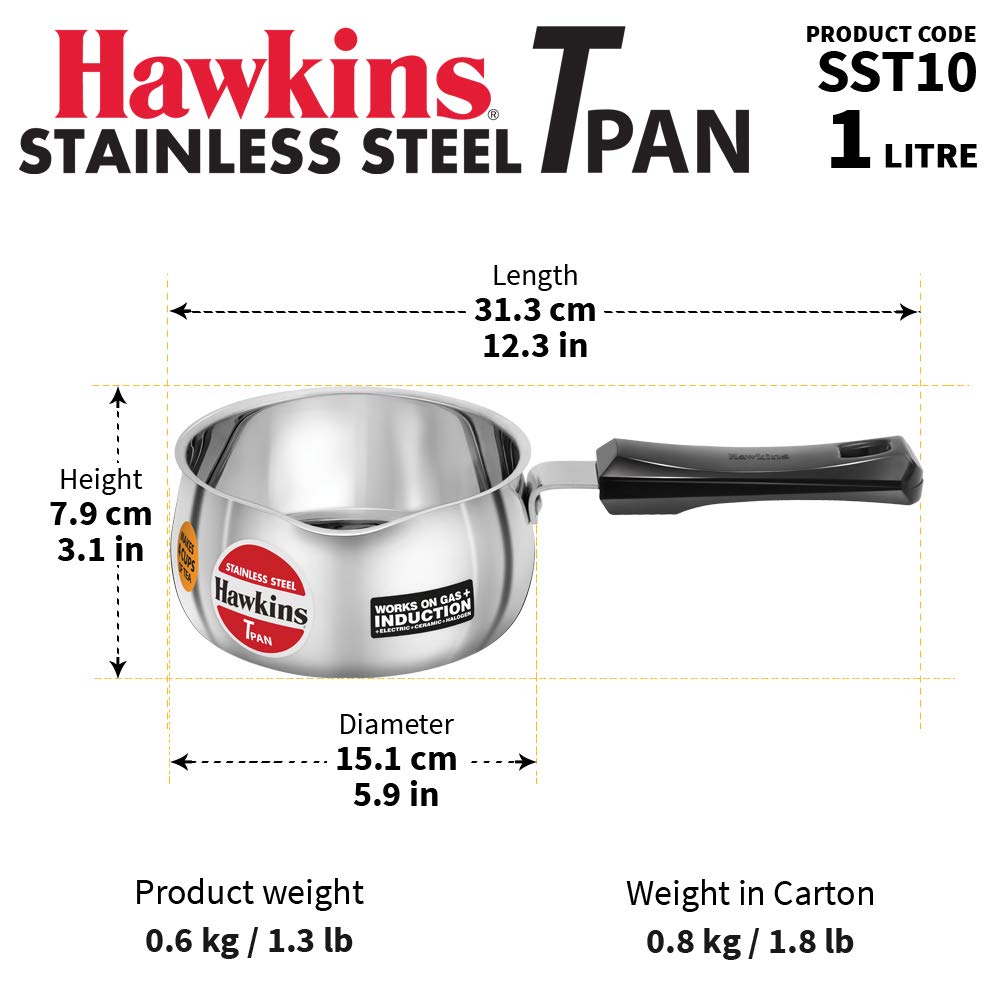 Hawkins 1 Litre Tpan, Stainless Steel Tea Pan, Induction Sauce Pan, Chai Pan, Small Pan, Silver (SST10) - Premium Sauce/Tea Pan from Hawkins - Just Rs. 833! Shop now at Surana Sons