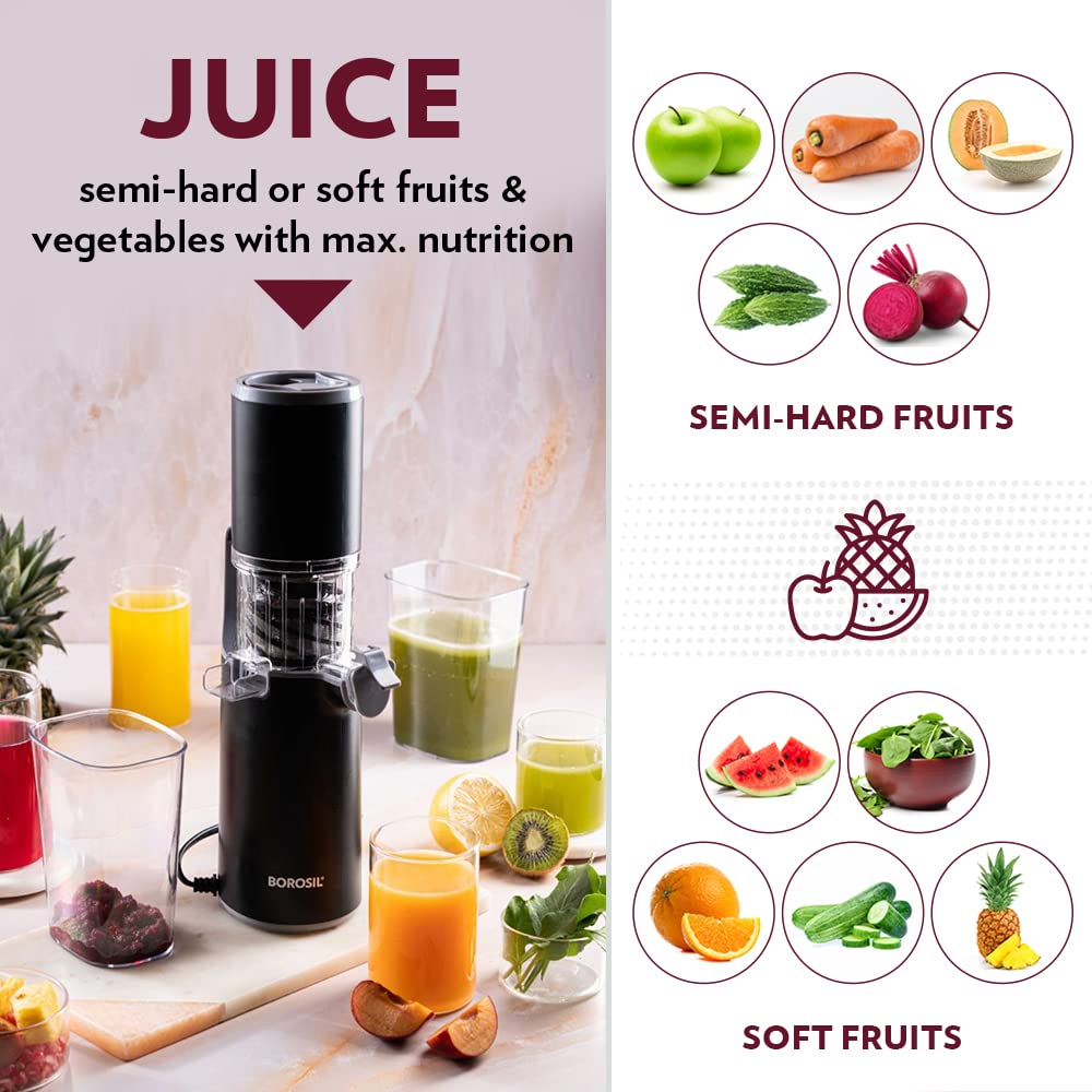 Borosil Easy Juice Cold Press Slow Juicer, Portable Slow Juicer, Compact Design, Less Oxidation, For Healthy Juices of Fresh Fruits & Vegetables, 130 Watt - Premium Slow Centrifugal Juicers from borosil - Just Rs. 3999! Shop now at Surana Sons