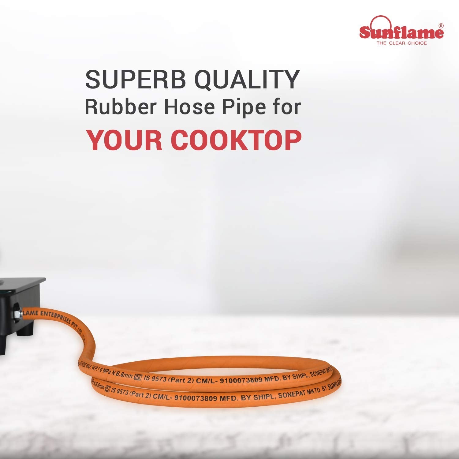 Sunflame 1.5 Mtr LPG Rubber Hose Pipe with Reinforced Steel Wire, ISI Certified (Orange) - Premium Gas Pipe from Sunflame - Just Rs. 199! Shop now at Surana Sons