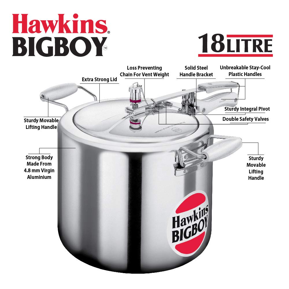 Hawkins BigBoy 18/22 Ltr Aluminum Inner Lid Pressure Cooker (Silver) - Premium Aluminium Pressure Cooker from Hawkins - Just Rs. 5850! Shop now at Surana Sons