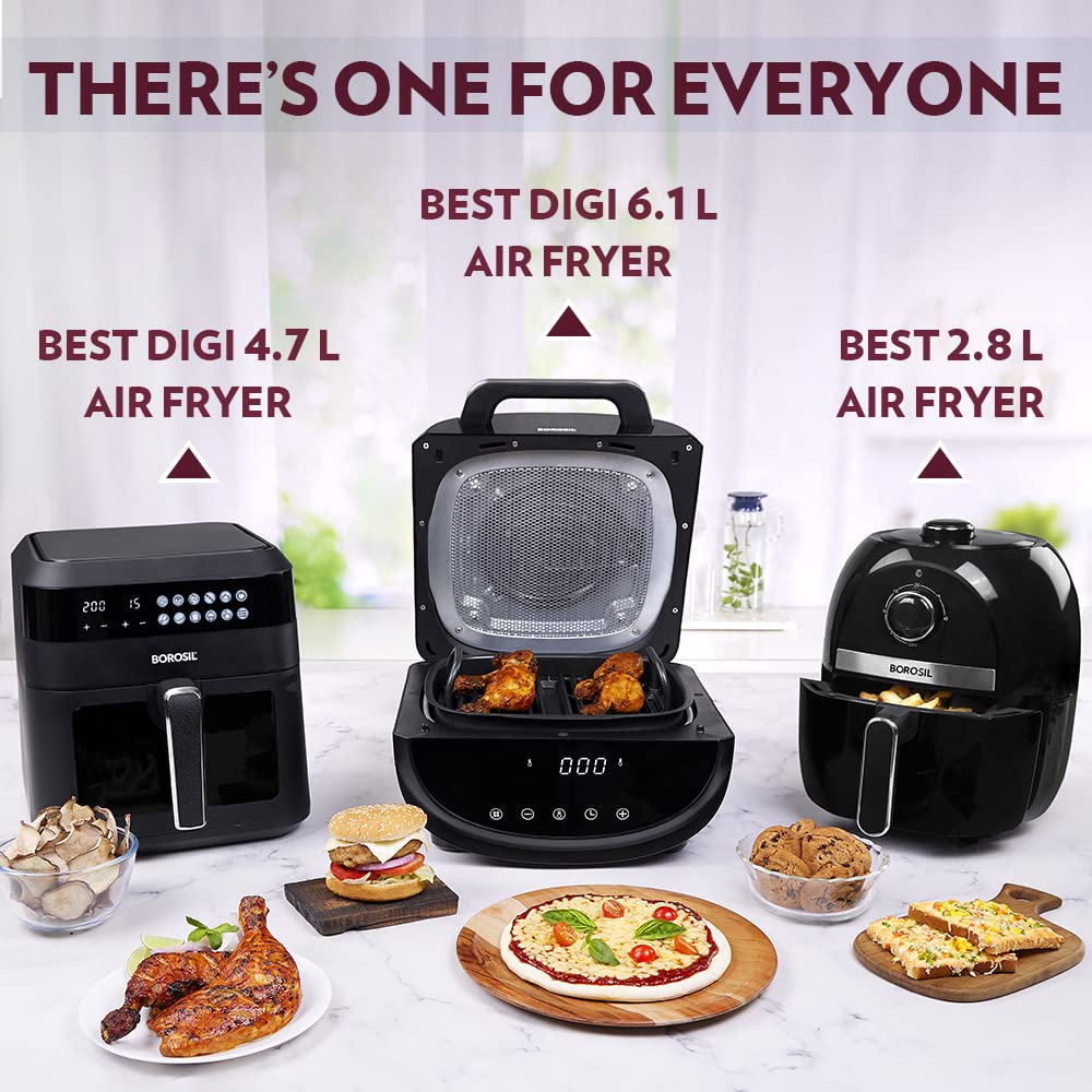 Borosil Best Digi Air-fryer, Top Load Air Fryer, Large Capacity, 8 Pre-Set Menus, 8 in 1 Functionality, 6.1 Ltr - Premium Air Fryer from Borosil - Just Rs. 9999! Shop now at Surana Sons