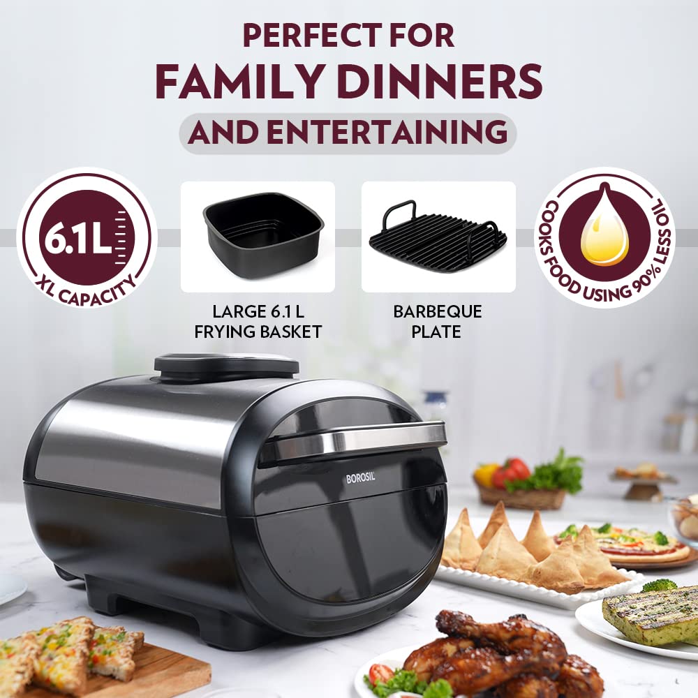 Borosil Best Digi Air-fryer, Top Load Air Fryer, Large Capacity, 8 Pre-Set Menus, 8 in 1 Functionality, 6.1 Ltr - Premium Air Fryer from Borosil - Just Rs. 9999! Shop now at Surana Sons