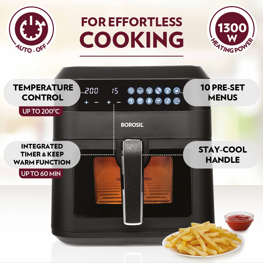 Borosil Best Digi Air Fryer, 4.7 L 8 in 1: Fry, Grill, Bake, Roast, Dehydrate, Toast & More - Premium Air Fryer from Borosil - Just Rs. 9499! Shop now at Surana Sons