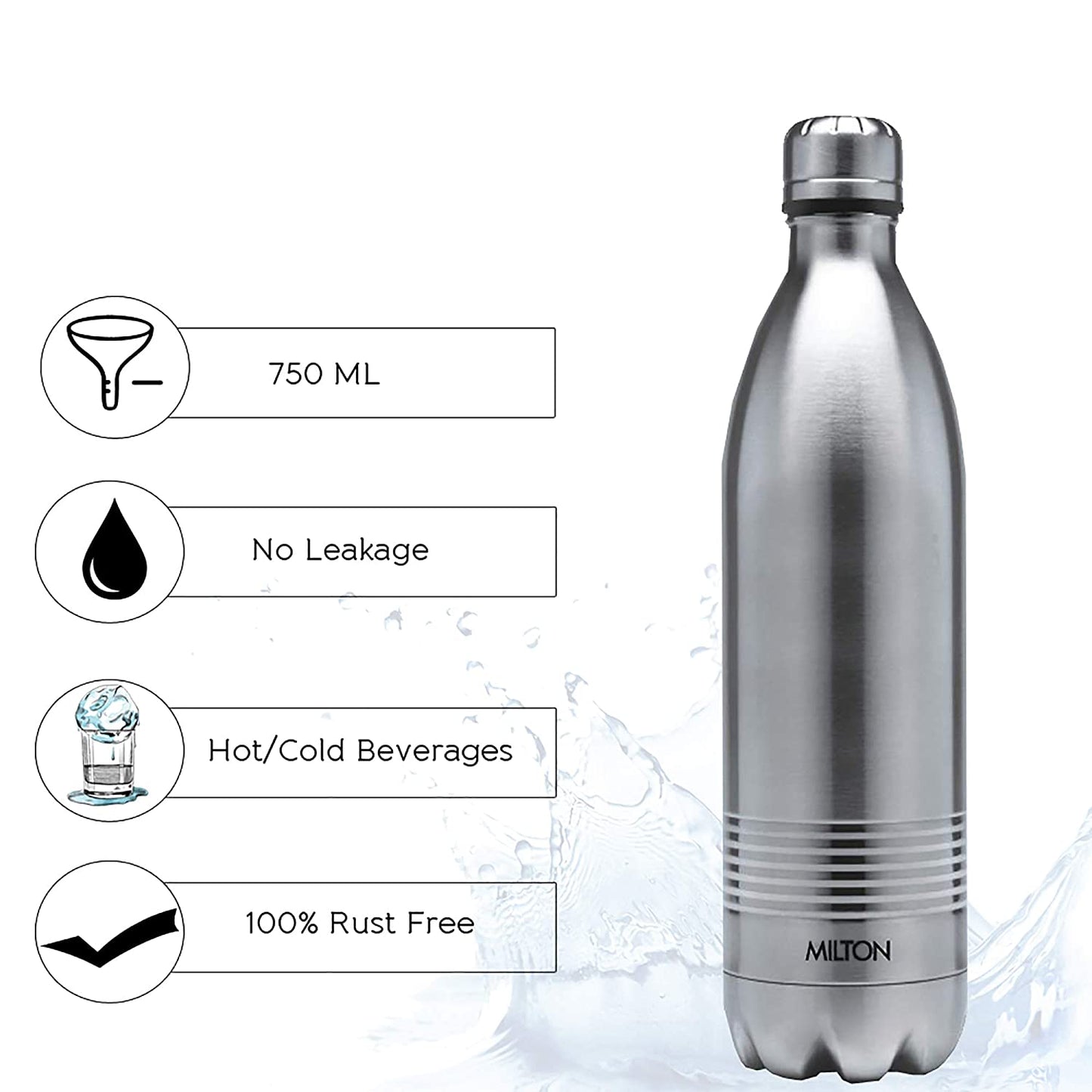 Milton Duo DLX 750 Thermosteel 24 Hours Hot and Cold Water Bottle, Silver | Leak Proof | - Premium SS water Bottles from Milton - Just Rs. 964! Shop now at Surana Sons
