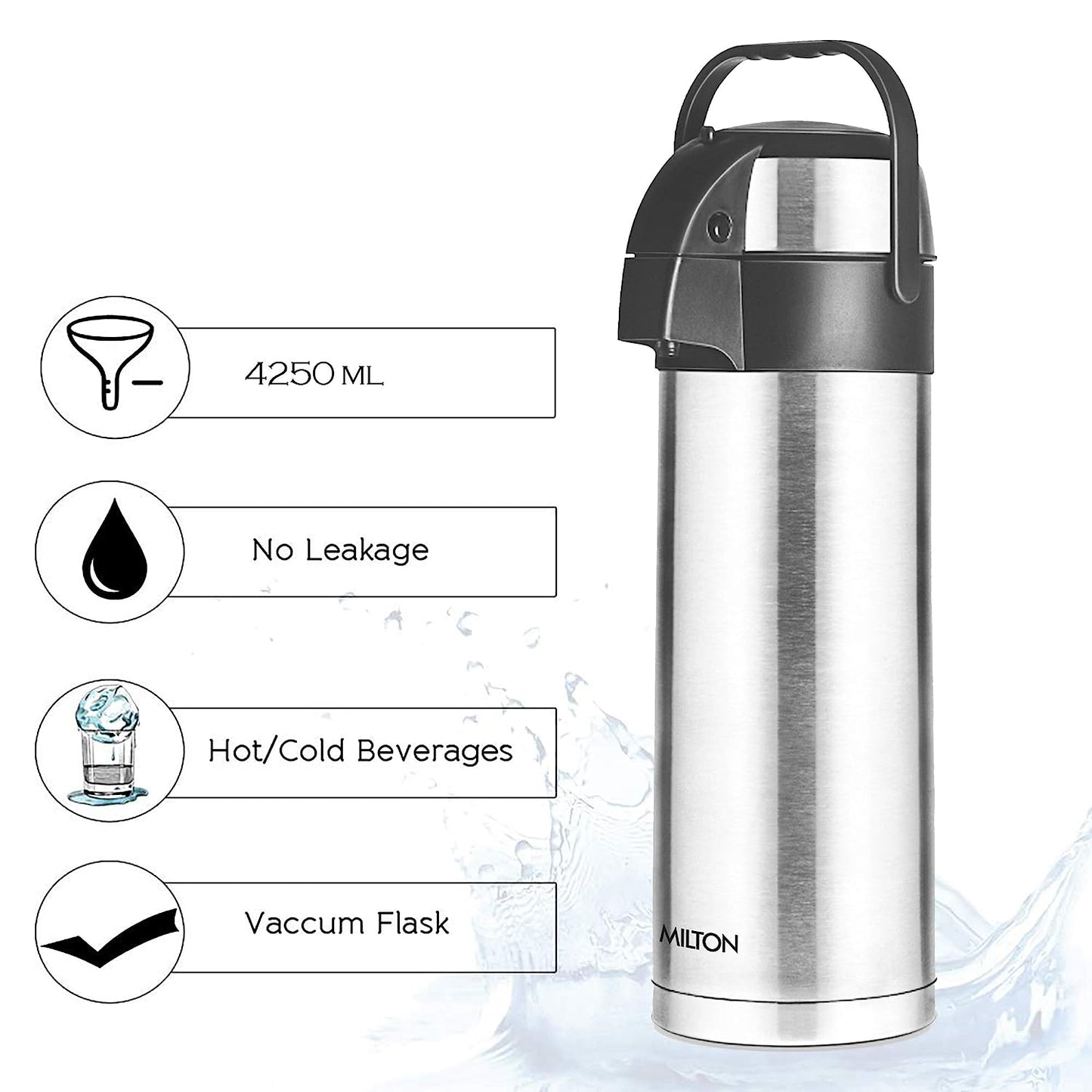 Milton Beverage Dispenser 3500 Stainless Steel for Serving Tea Coffee, 3500 ML Double Wall Vacuum Insulated 24 Hrs Heat & Cold Retention, 18/8 Steel, Easy Travel with Handle, Silver - Premium Thermos from Milton - Just Rs. 3154! Shop now at Surana Sons