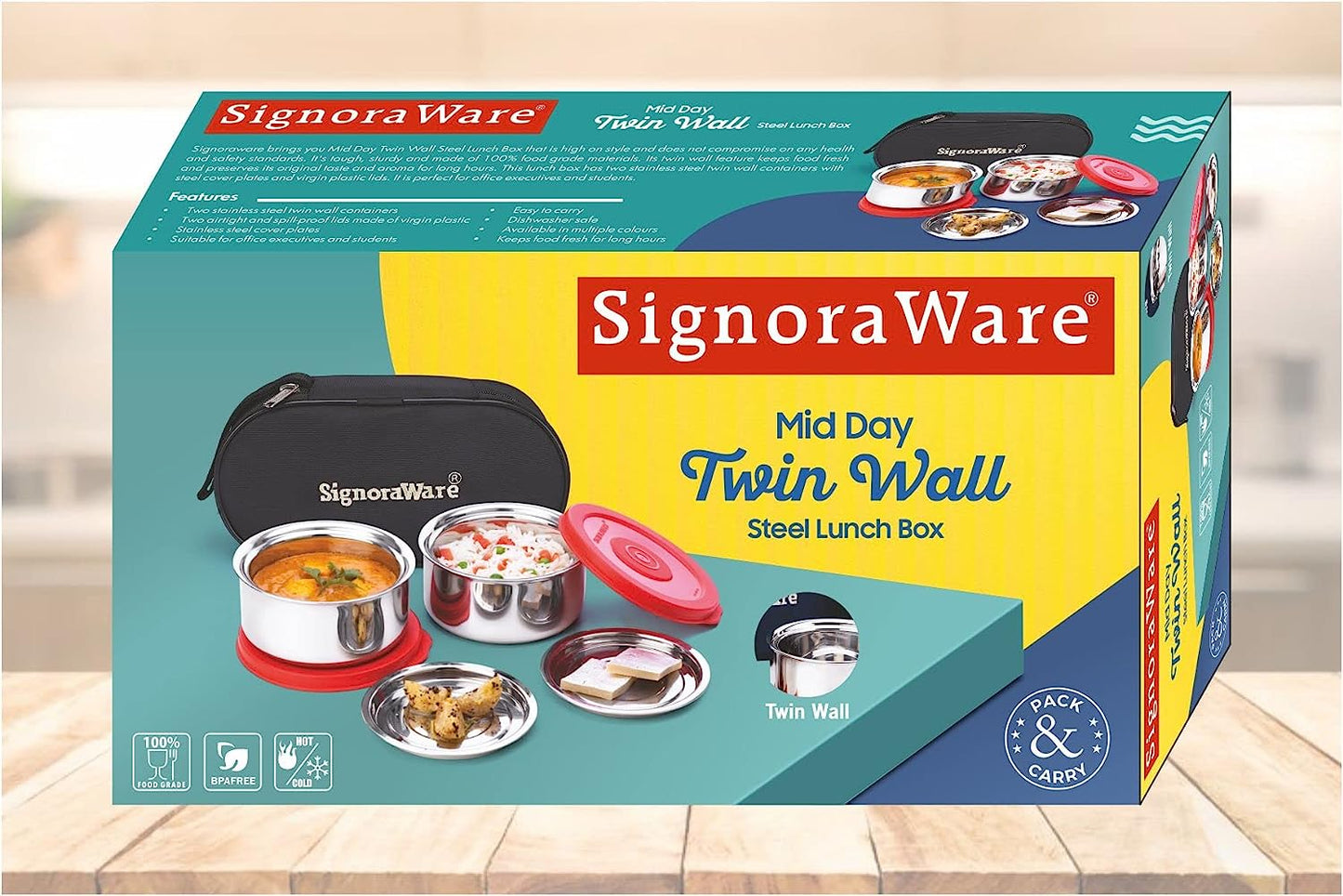 Signoraware Mid Day Double Wall/ Twin Wall (with 0.5 Mm Thickness) Both Steel layers Steel Lunch Box, Set of 2, 260 Ml+ 260 Ml, 2 Steel Cover Plates - Premium Hot Tiffin from Signoraware - Just Rs. 615! Shop now at Surana Sons