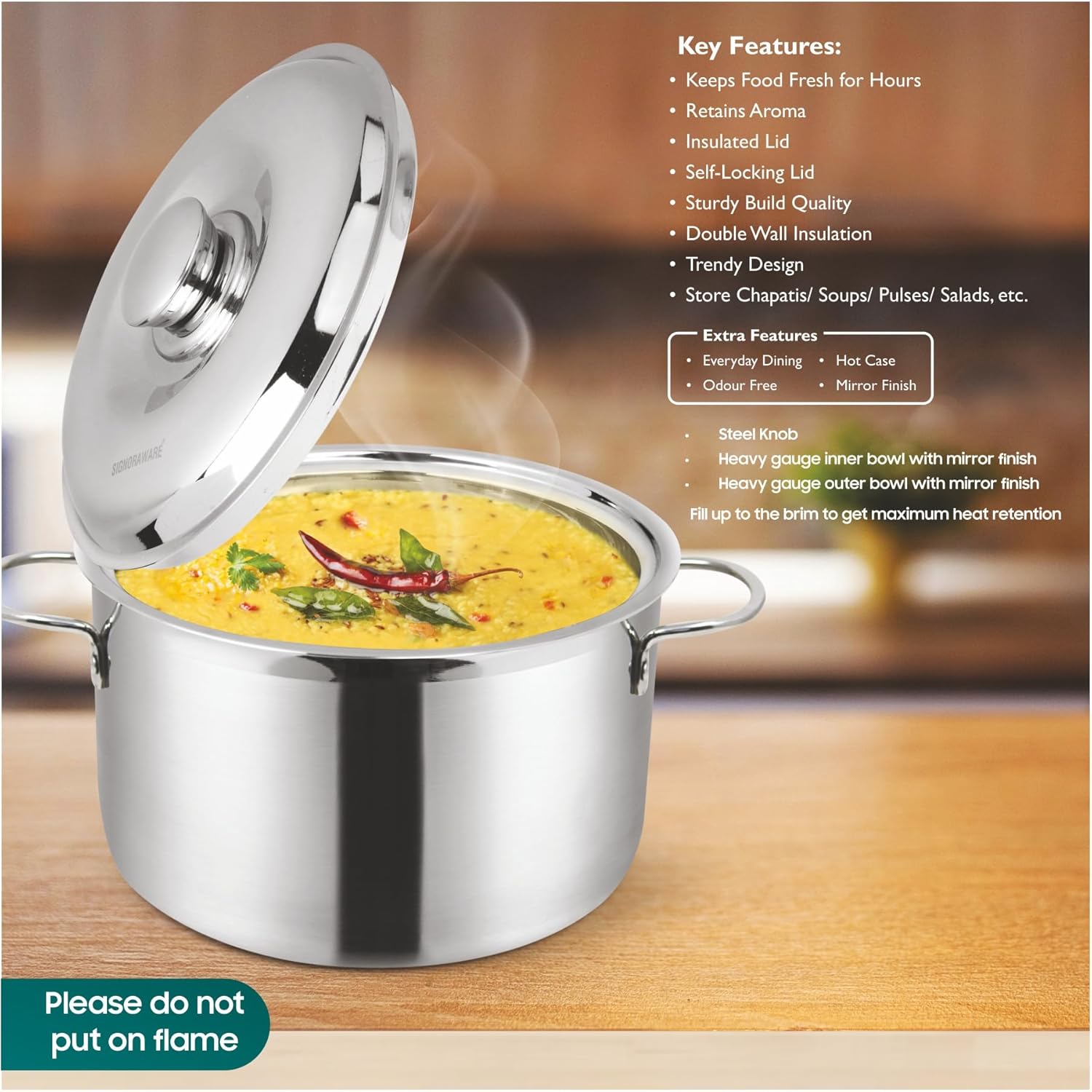 SignoraWare Hot Delight/Therma Double Wall Stainless Steel Belly Shape/Straight Wall Casserole | Mirror Polish - Premium SS Casserole from Signoraware - Just Rs. 576! Shop now at Surana Sons