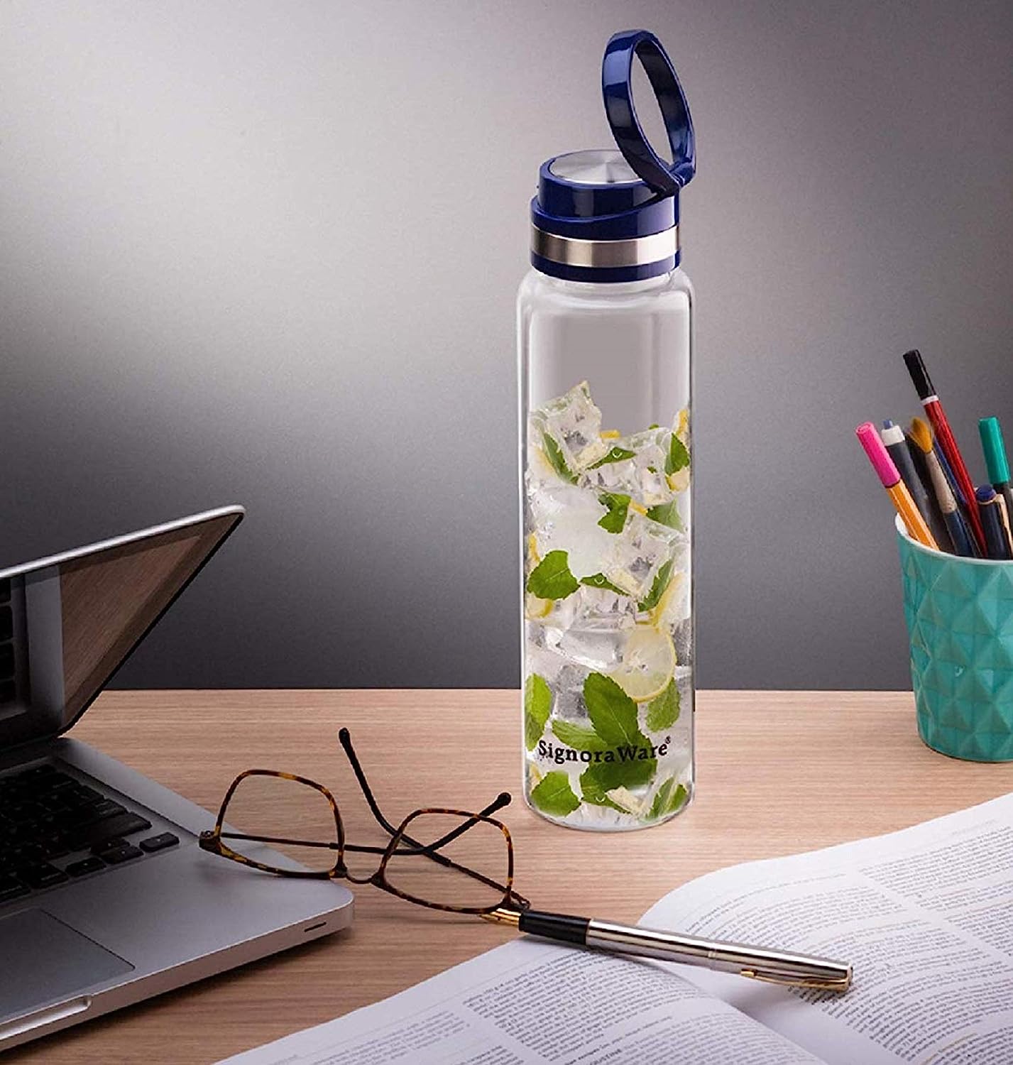 SignoraWare Starlite Borosilicate Light Weight Glass Water Bottle with Screw Cap (With Holding Ring) | Leak Proof Transparent (1 Ltr, Set of 1, Clear) - Premium Glass Bottle from Signoraware - Just Rs. 399! Shop now at Surana Sons