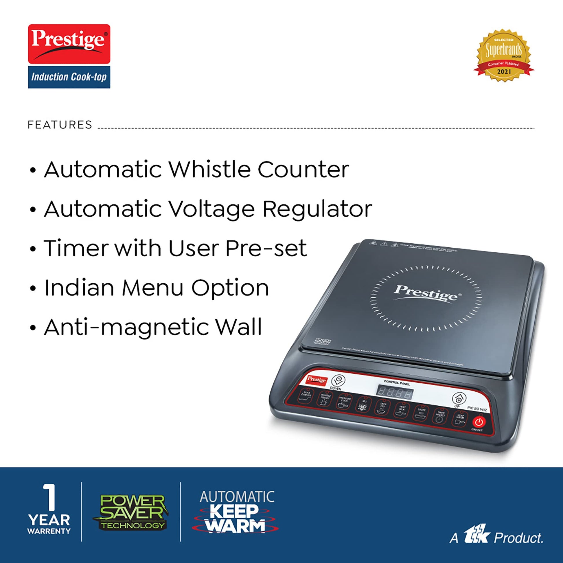 Prestige PIC 20 WIZ 1600W Induction Cooktop | Automatic Whistle Counter, Indian Menu Option - Premium Induction Cooktop from Prestige - Just Rs. 2299! Shop now at Surana Sons