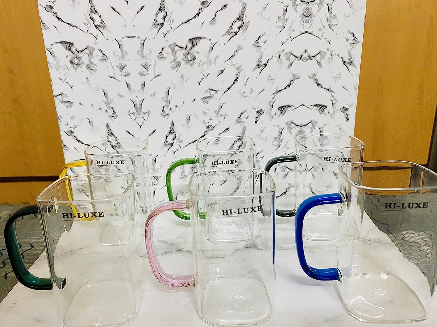 Hi-Luxe Set of 6 pcs Mug Helix Square with Borosilicate Glass with Multi-Coloured Handles - Premium Glass Mugs with handle from Hiluxe - Just Rs. 1053! Shop now at Surana Sons