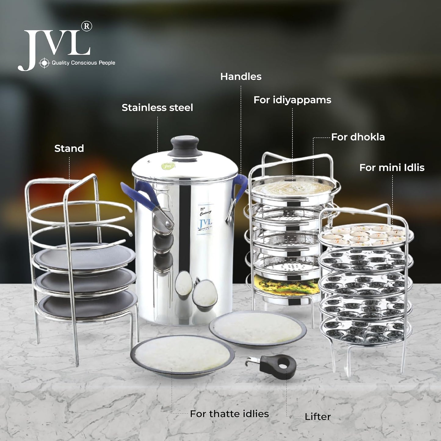 JVL Stainless Steel Full Set Thatte Idly, Idiyappam / Idla / Mini Idli / Dhokla Maker / Steamer - Premium Idli Dhokla Maker from JVL - Just Rs. 3699! Shop now at Surana Sons