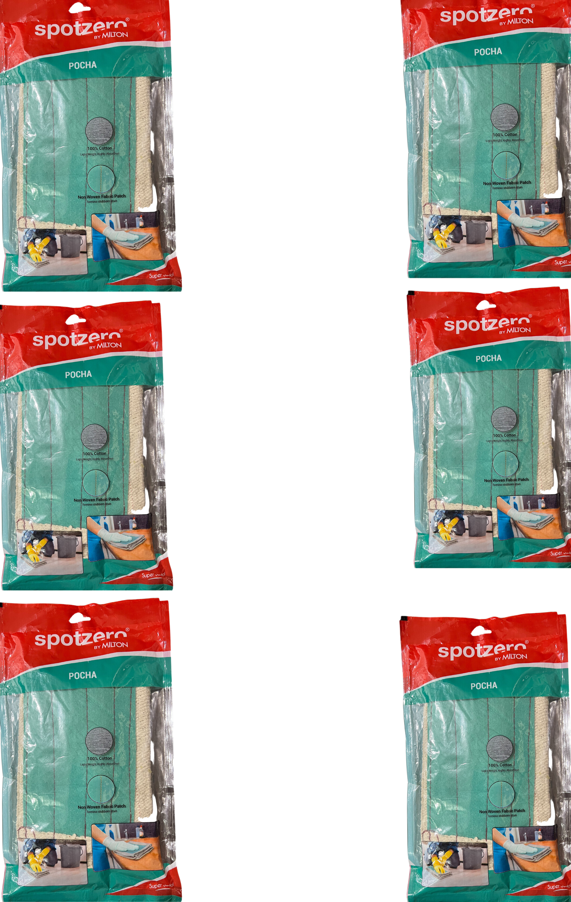 Spotzero By Milton Cloth Pocha (Aqua Green, Grey, Cotton) Set 6 (Pack of 1 Each) - Premium Cotton Pocha from milton spotzero - Just Rs. 270! Shop now at Surana Sons