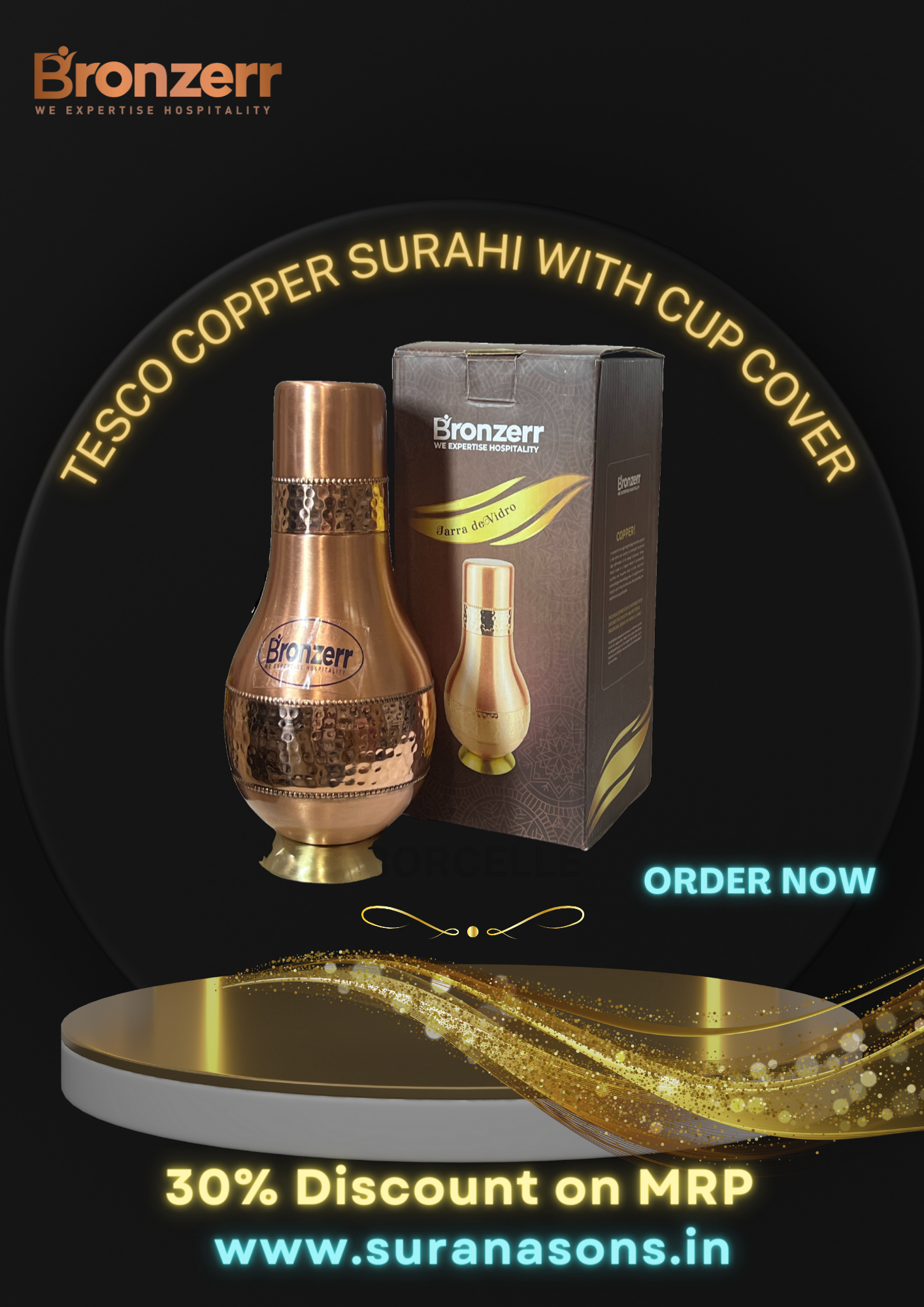 Bronzerr Copper Jug | Pitcher | Pure Copper | Plain Or Color Electroplated Outside | Color Gift Box | Ideal Gift - Premium Copper Jug from Bronzerr - Just Rs. 1622! Shop now at Surana Sons