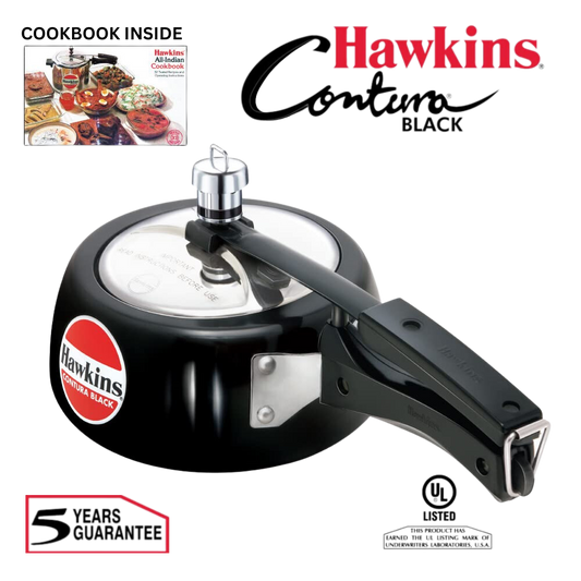 Hawkins Contura Black Hard Anodized Pressure Cooker | Stainless Steel Inner Lid - Premium hard anodised pressure cooker from hawkins - Just Rs. 1465! Shop now at Surana Sons