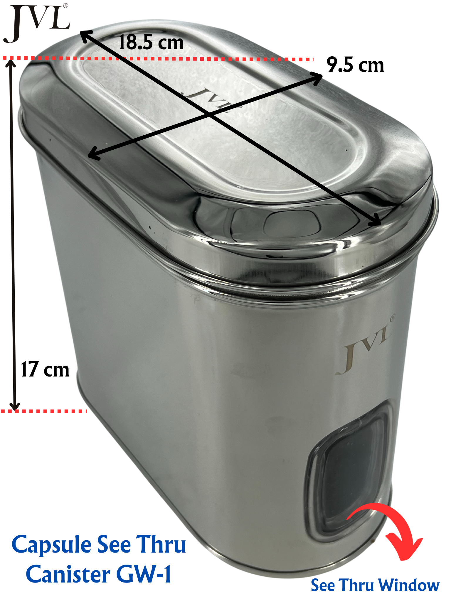 JVL Premium Stainless Steel Kitchen Food Storage Capsule Shape Galaxy Window Canister with SS Lid for Dry items Storage - Premium Storage Jar from JVL - Just Rs. 899! Shop now at Surana Sons