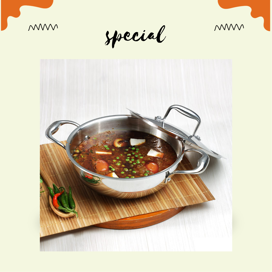 Vinod Platinum Triply Stainless Steel Extra Deep Kadhai with Stainless Steel Lid Silver (Induction and Gas Stove Friendly) - Premium SS Triply Kadhai from Vinod - Just Rs. 2293! Shop now at Surana Sons