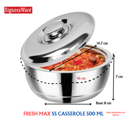 SignoraWare Hot Delight/Therma Double Wall Stainless Steel Belly Shape/Straight Wall Casserole | Mirror Polish - Premium SS Casserole from Signoraware - Just Rs. 576! Shop now at Surana Sons