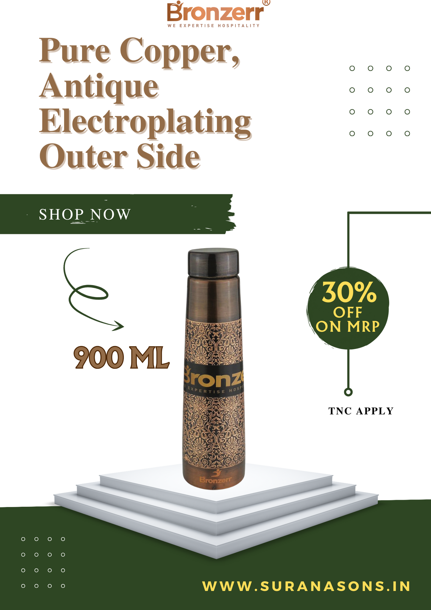 Bronzerr Copper Bottles | Pure Copper | Plain Or Color Electroplated Outside | Color Gift Box | Ideal Gift - Premium copper water bottles from Bronzerr - Just Rs. 780! Shop now at Surana Sons