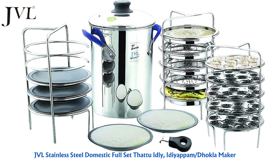 JVL Stainless Steel Full Set Thattu Idly, Idiyappam / Idla / Steamer - Premium Idli Dhokla Maker from JVL - Just Rs. 3499! Shop now at Surana Sons