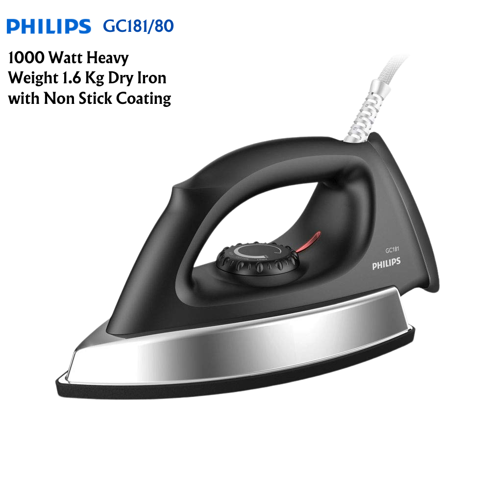 Philips GC 181 Heavy Weight 1000-Watt Non Stick Coated Sole Plate Dry Iron, Pack of 1. - Premium Dry Irons from Philips - Just Rs. 1499! Shop now at Surana Sons