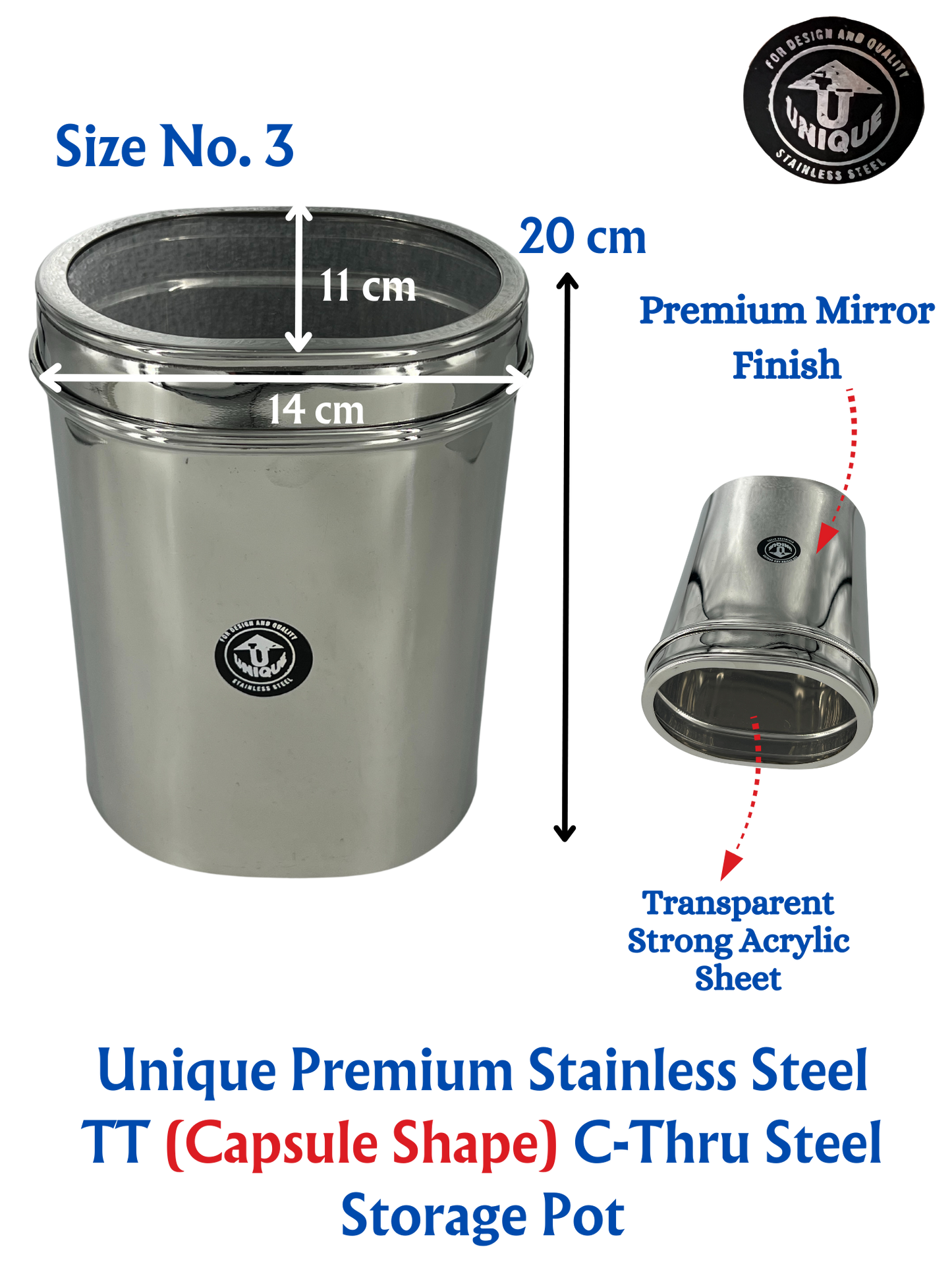 Unique Premium Stainless Square Steel Pot | Storage Container | See Thru | Mirror Polish | Kitchen Items Food Storage - Premium SS Water Jugs Containers Storage from Unique - Just Rs. 965! Shop now at Surana Sons