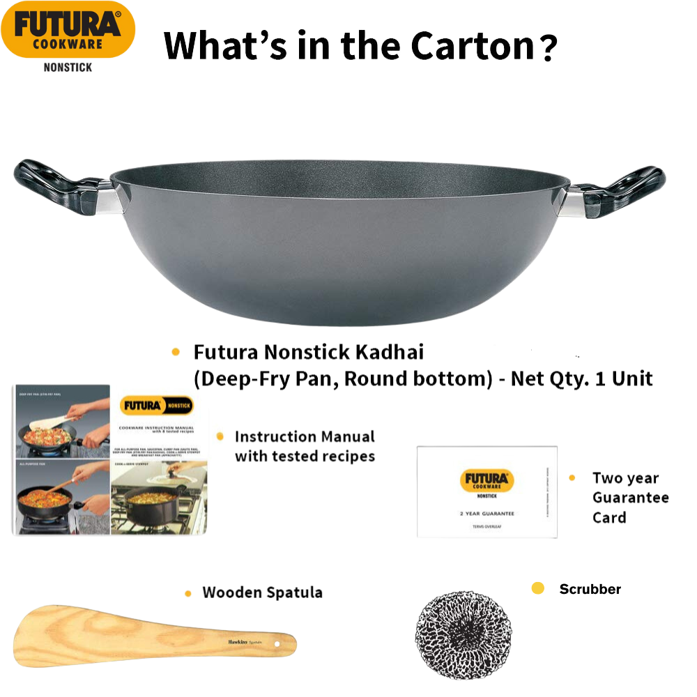 Hawkins Futura 2.5 Litre Deep Fry Pan (Nonstick Round Bottom Kadhai Without Lid), Black (NK25) - Premium Nonstick pan kadhai from Hawkins Futura - Just Rs. 1278! Shop now at Surana Sons