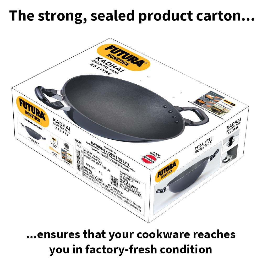 Hawkins Futura 2.5 Litre Deep Fry Pan (Nonstick Round Bottom Kadhai Without Lid), Black (NK25) - Premium Nonstick pan kadhai from Hawkins Futura - Just Rs. 1278! Shop now at Surana Sons