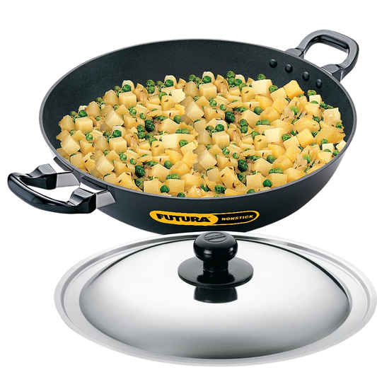 Hawkins Futura Round Bottom Nonstick Kadhai | Deep Fry Pan | 4 Ltr with SS lid (Black) CODE:NK40S - Premium Nonstick pan kadhai from hawkins futura - Just Rs. 2116! Shop now at Surana Sons