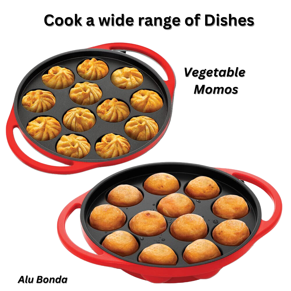 Hawkins Nonstick Appe Pan With Glass Lid, 12 Cups, Diameter 22 Cm, Black  (NAPE22G), Cast Aluminium, Red - Velan Store