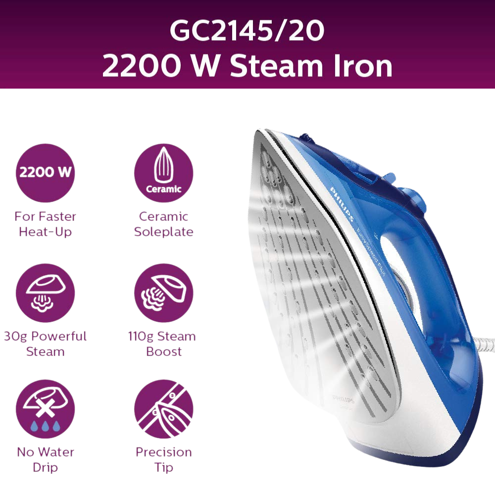 Philips Steam Iron GC 2145/20 – 2200-watt - Premium Steam Iron from Philips - Just Rs. 3276! Shop now at Surana Sons