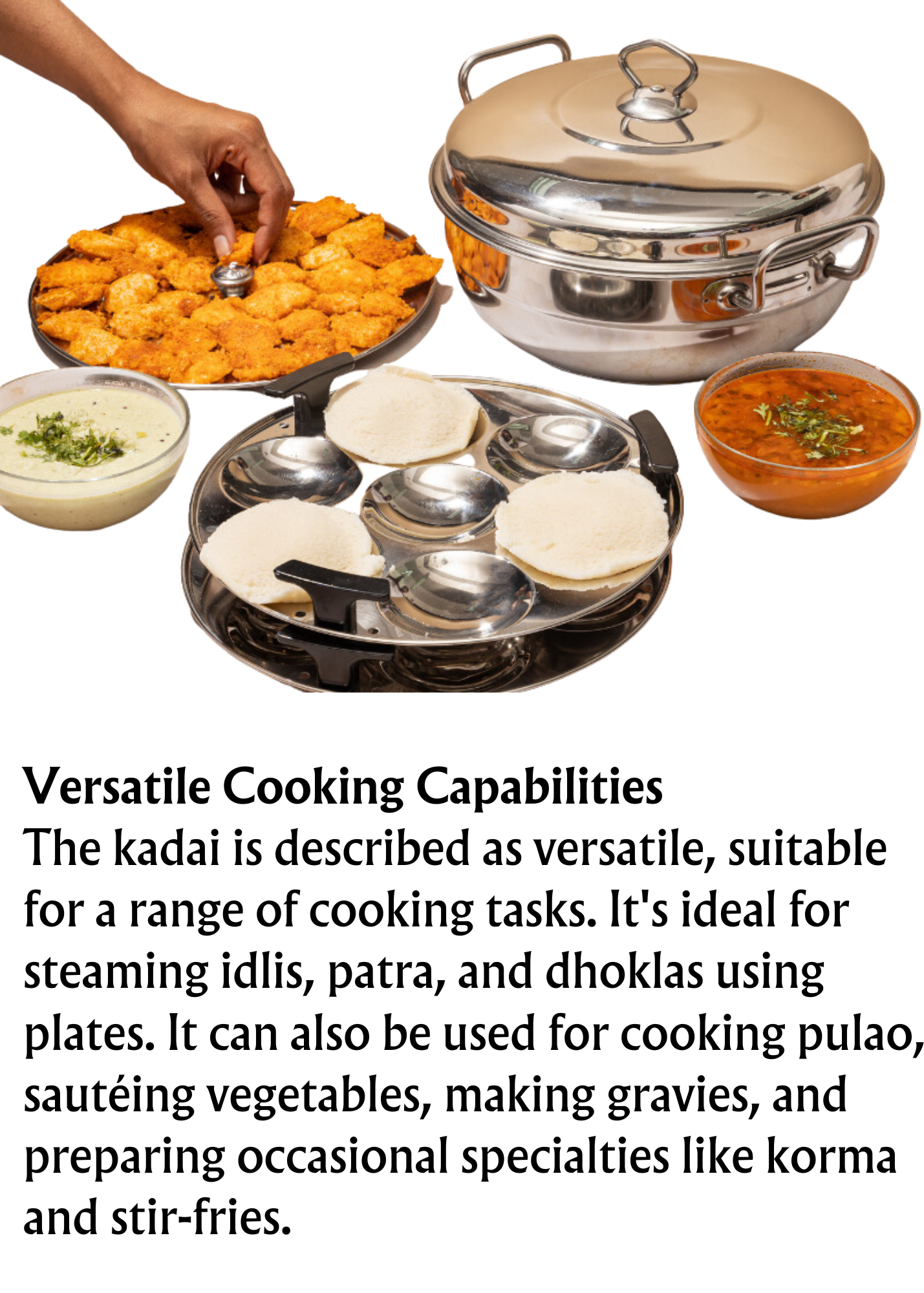 Vinod Stainless Steel 7 pcs Deluxe Multi Kadai (Induction Friendly) with Stainless Steel lid, 2 idli Plates, 2 dhokla Plates, 1 patra Plate and 1 Mini idli Plate - Premium multikadhai from vinod - Just Rs. 2699! Shop now at Surana Sons