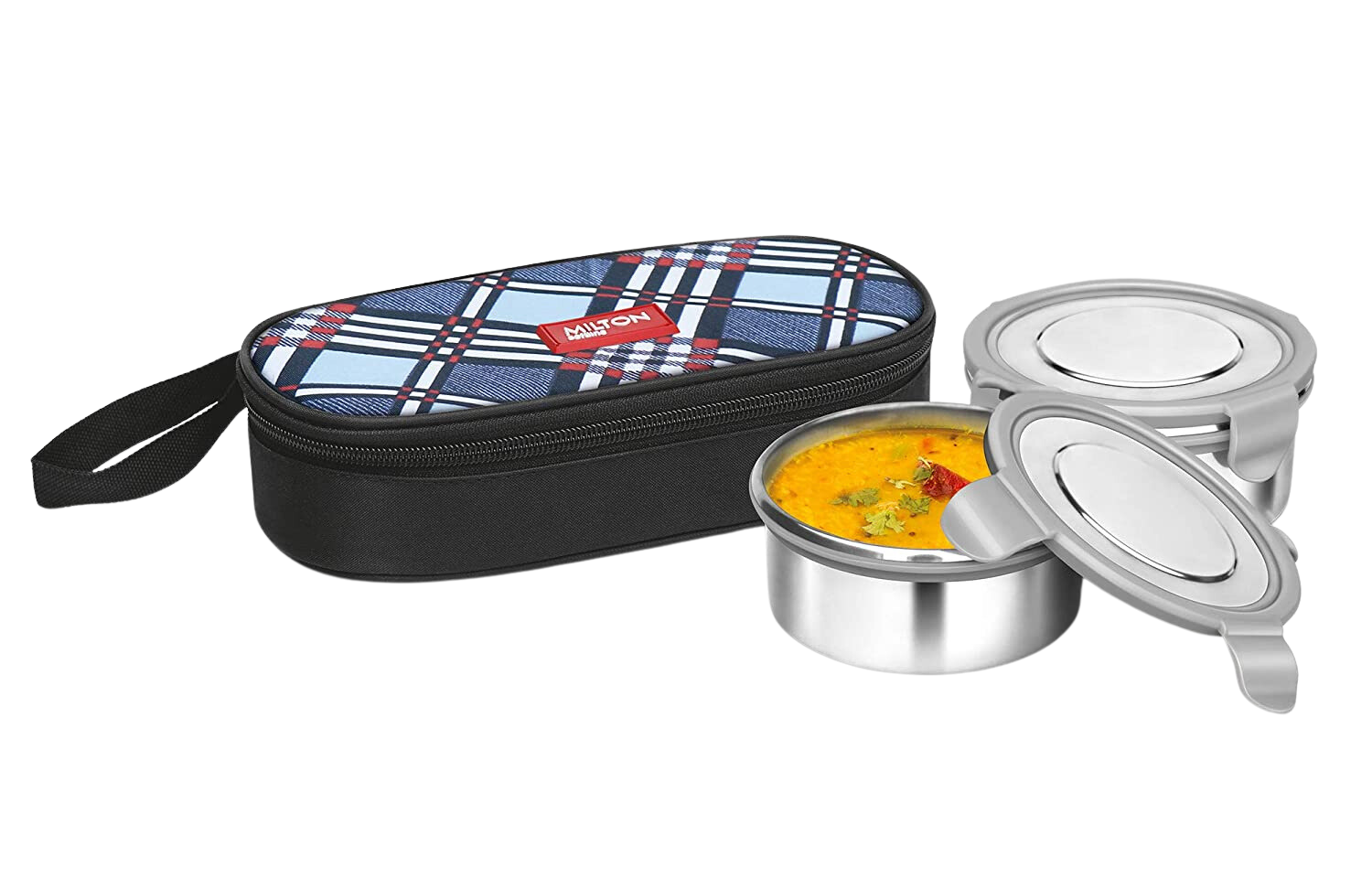 Milton Fresh Meal Click Stainless Steel Lunch Box Flat, 2 SS Containers With Leak Proof ClipLid, 320 ml, Blue Black - Premium Hot Tiffin from Milton - Just Rs. 464! Shop now at Surana Sons