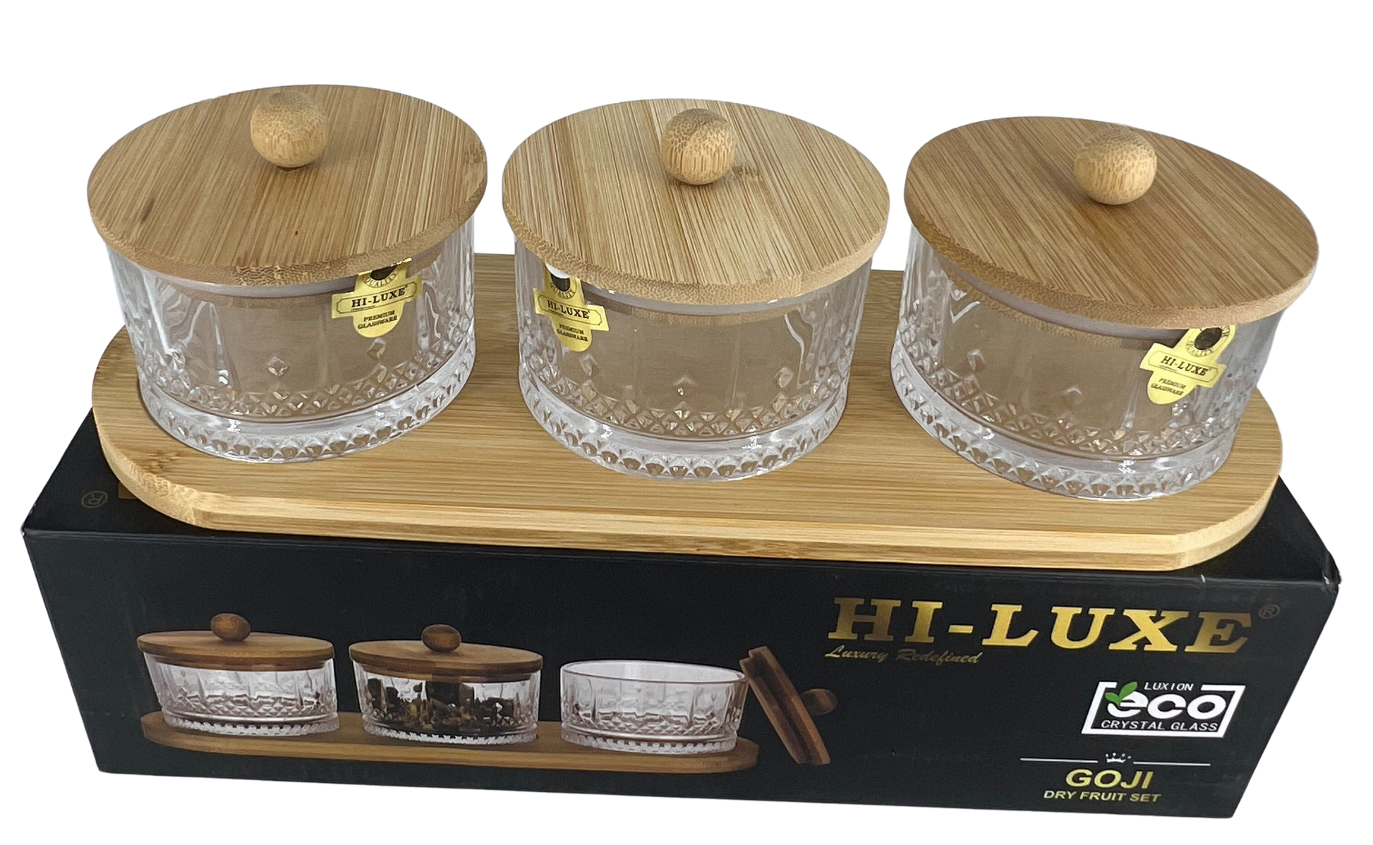 Hiluxe Premium Glass Bowl Set | Dry Fruit | With Wooden Lid & Tray | Home | Gifting | Gift Box | - Premium Dry Fruit Set from Hiluxe - Just Rs. 899! Shop now at Surana Sons