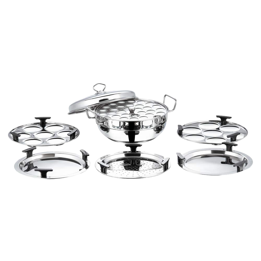 Vinod Stainless Steel 7 pcs Deluxe Multi Kadai (Induction Friendly) with Stainless Steel lid, 2 idli Plates, 2 dhokla Plates, 1 patra Plate and 1 Mini idli Plate - Premium multikadhai from vinod - Just Rs. 2699! Shop now at Surana Sons