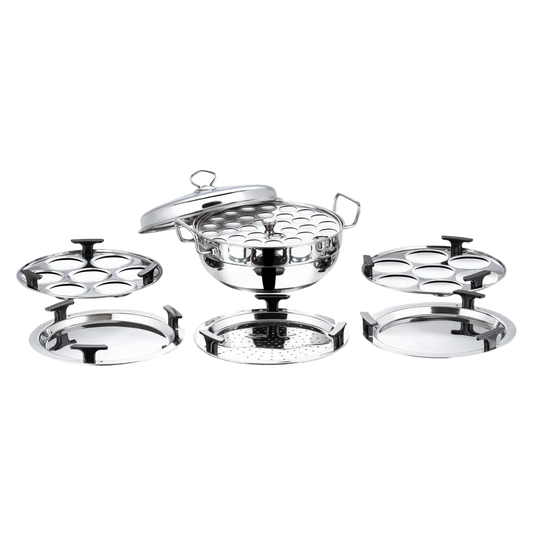 Vinod Stainless Steel 7 pcs Deluxe Multi Kadai (Induction Friendly) with Stainless Steel lid, 2 idli Plates, 2 dhokla Plates, 1 patra Plate and 1 Mini idli Plate - Premium multikadhai from vinod - Just Rs. 2699! Shop now at Surana Sons