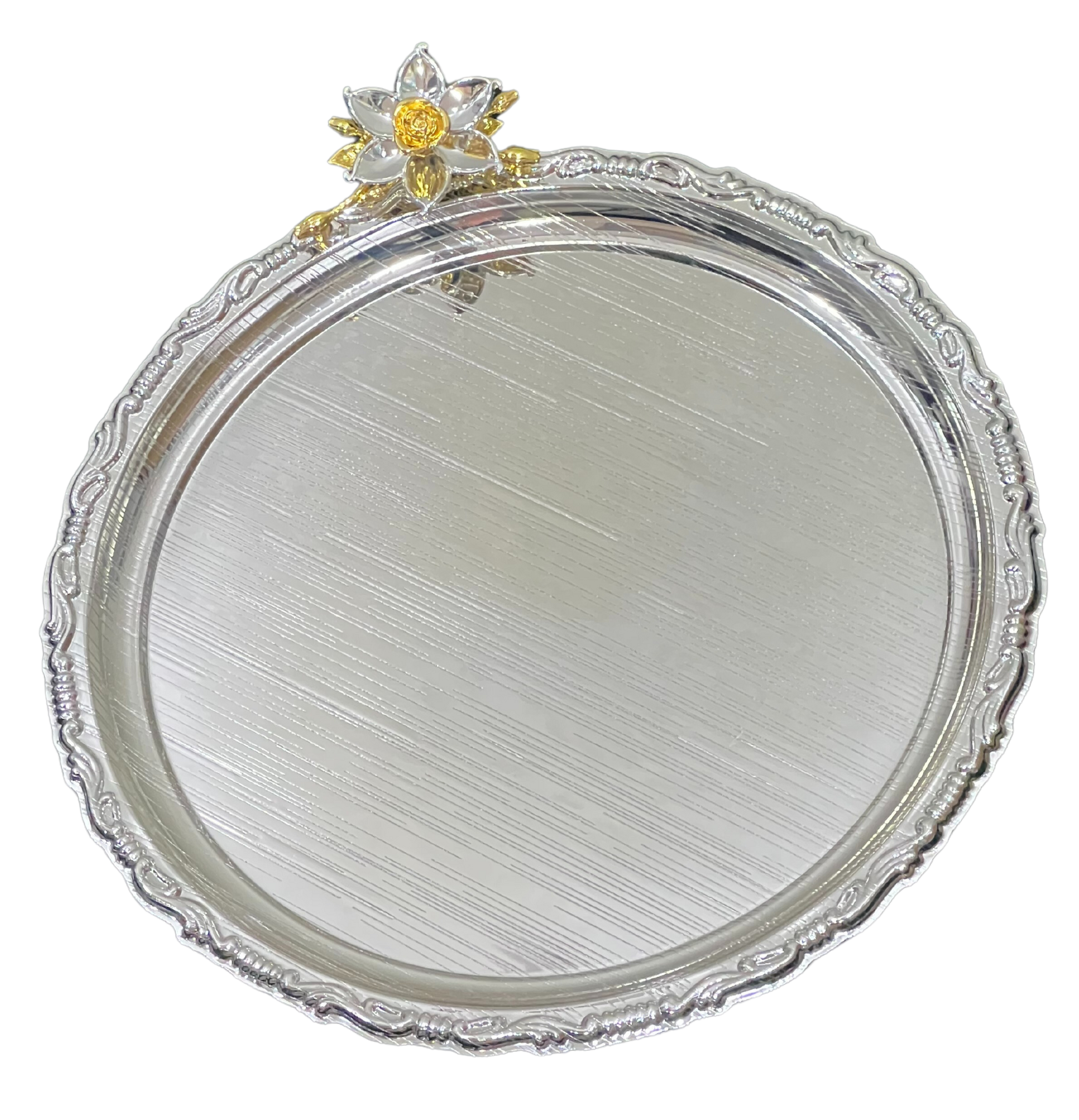 Hiluxe Silver Plated Designer Premium Platter, Tray, Round | Ideal For Serving, Gifting, Decoration | Gift Box - Premium Silver Plated Platter from Hiluxe - Just Rs. 1040! Shop now at Surana Sons