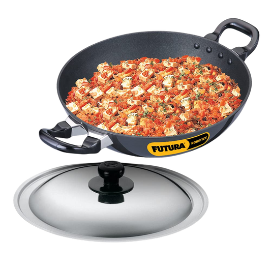 Hawkins Futura Round Bottom Nonstick Kadhai, Deep Fry Pan, 2.5 Ltr with SS lid (Black) CODE:NK25S - Premium Nonstick pan kadhai from hawkins futura - Just Rs. 1575! Shop now at Surana Sons